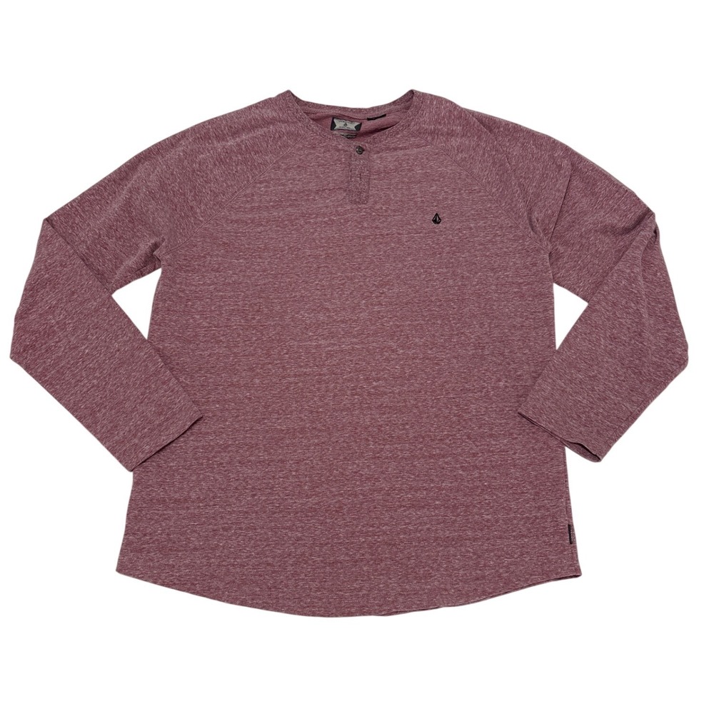 Volcom Mens Henley Long Sleeve Shirt Heather Burgundy Red Raglan A03413P8 XL